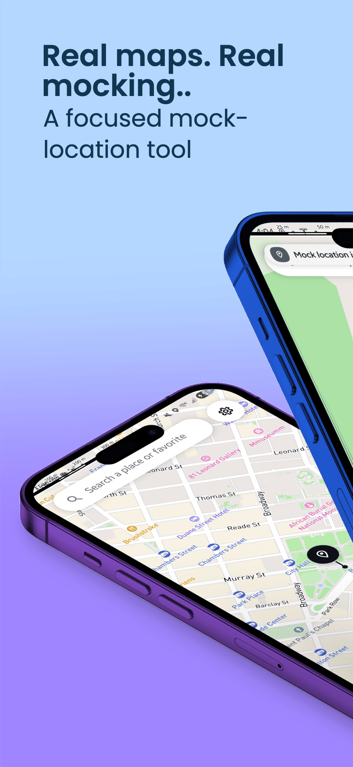 Full-screen city map with place search